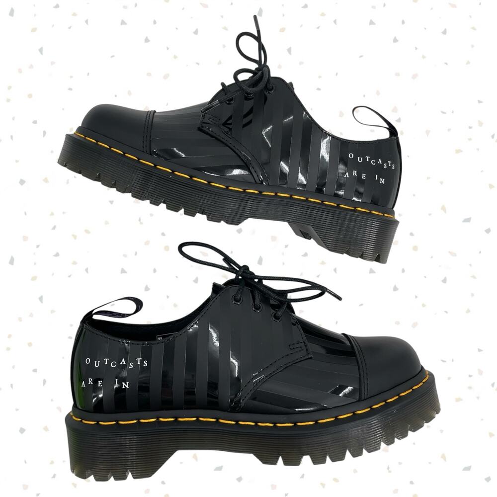 Dr. Martens x Wednesday Black Leather Bex Platform Outcasts Striped Shoes Size 7